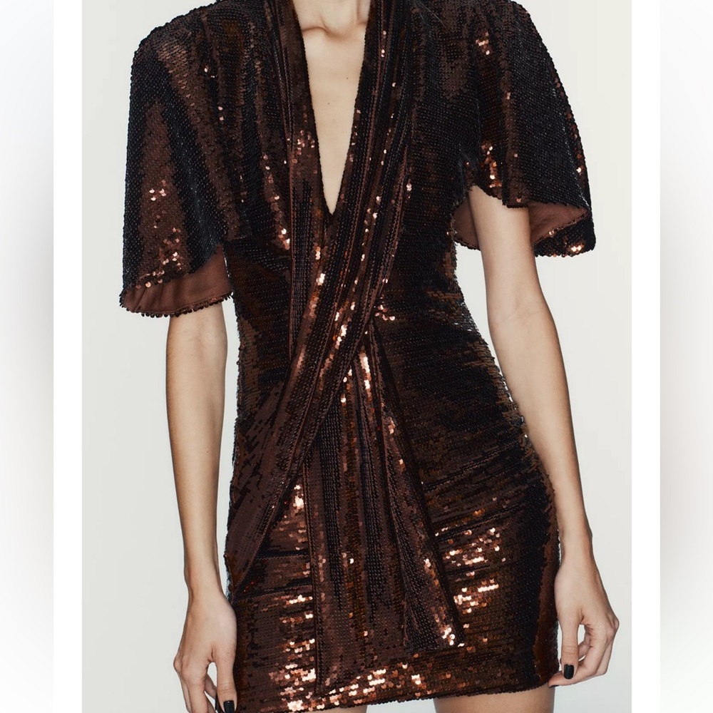 Zara Copper-Brown Sequin Mini Dress